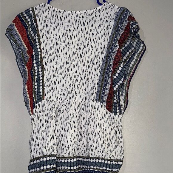 Umgee Black and White Tie Front Bohemian Relaxed Top Large - Picture 9 of 13